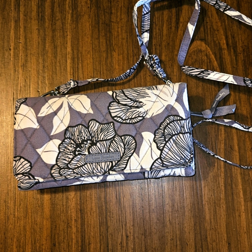 Vera Bradley crossbody Wallet purse slim gray moon shadow meadow